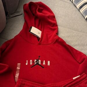 Jordan Red Hoodie with Iconic Logo and pants